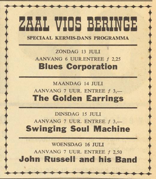 The Golden Earrings show ad scan July 14 1969 Beringe - Zaal Vios